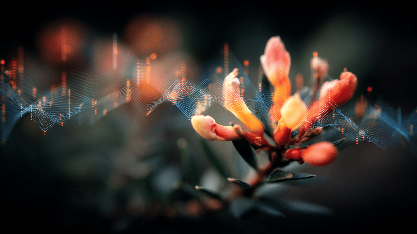 Blume mit digitalen Klangwellen