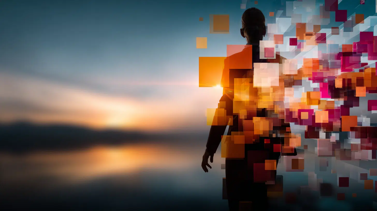 a person standing in front of a sunset