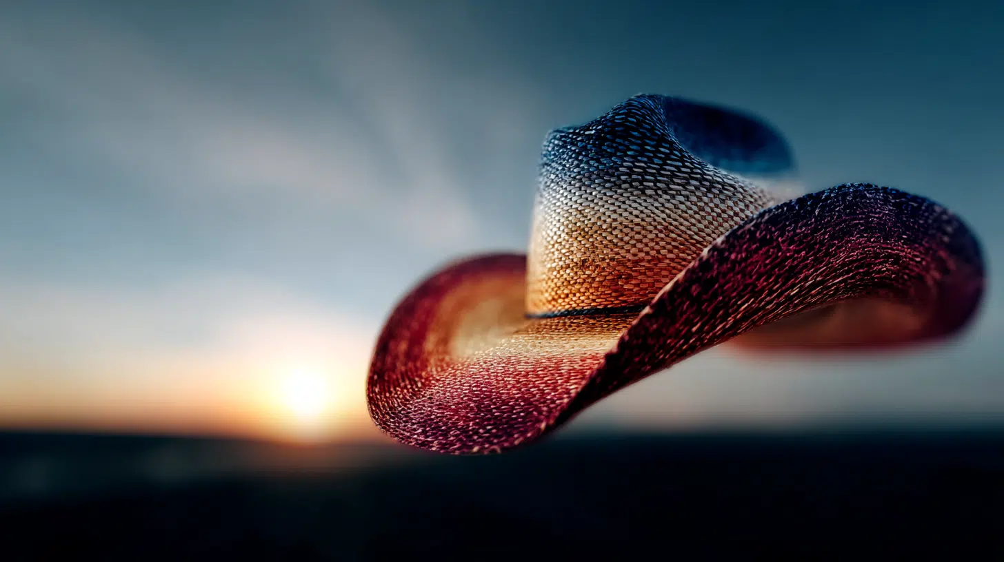 a cowboy hat in the air